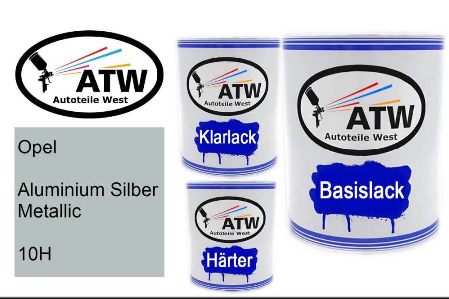 Opel, Aluminium Silber Metallic, 10H: 1L Lackdose + 1L Klarlack + 500ml Härter - Set, von ATW Autoteile West.
